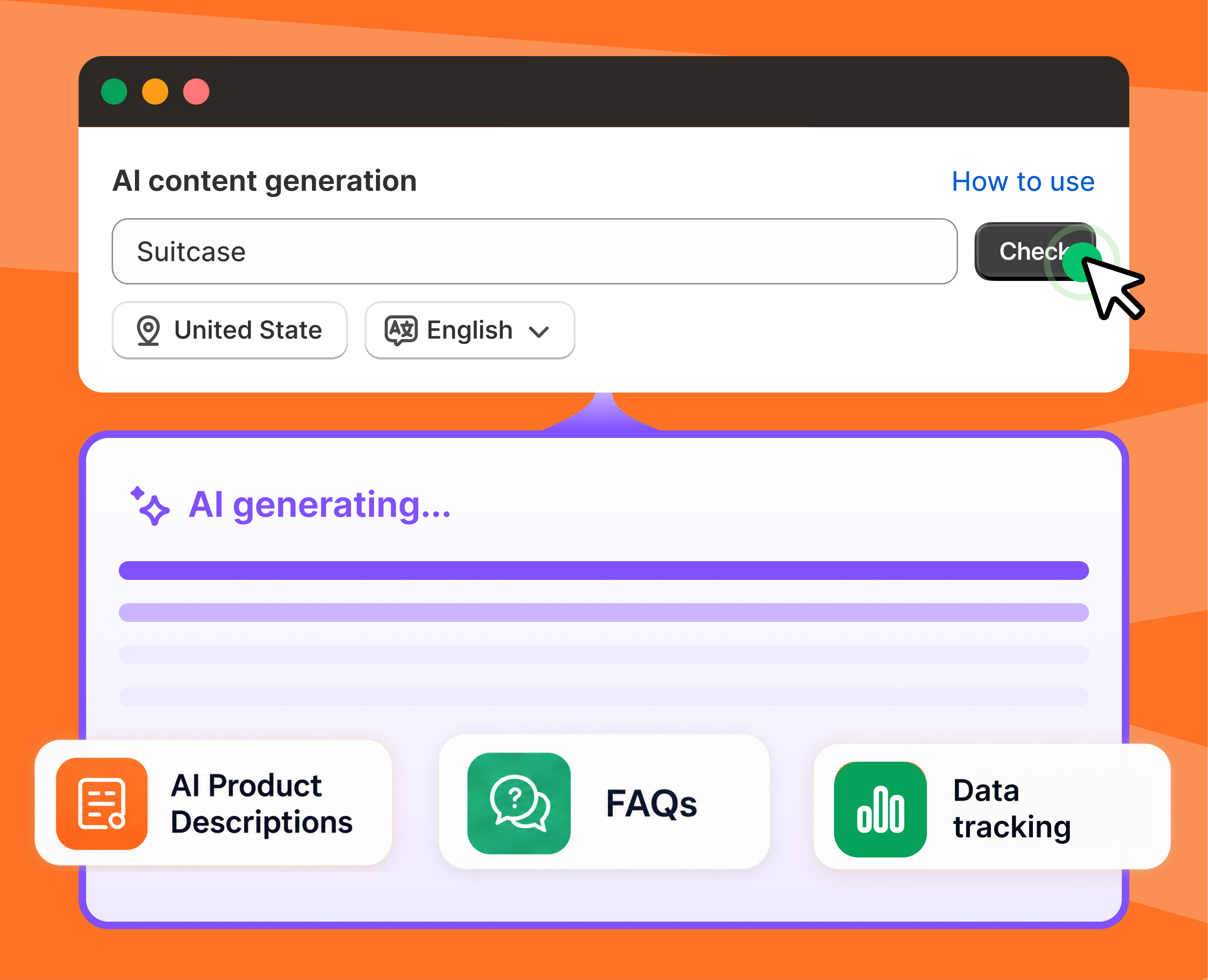 PAI AI content generation for product descriptions, FAQs, and data tracking