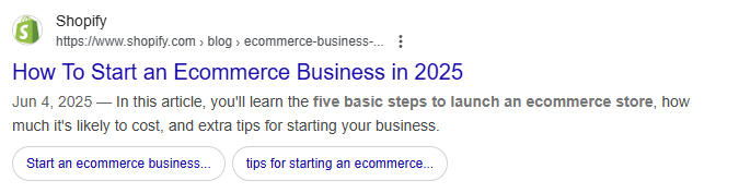 rich snippet of blog page