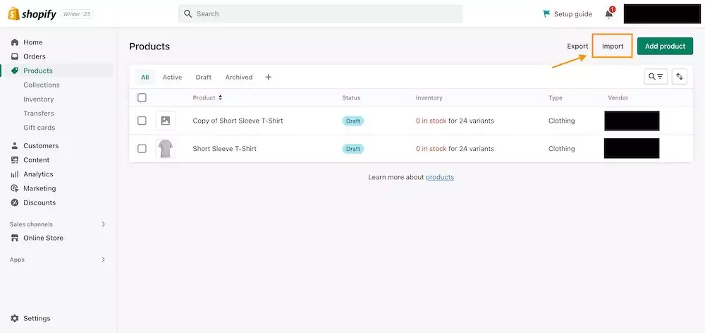 Import New Products Button