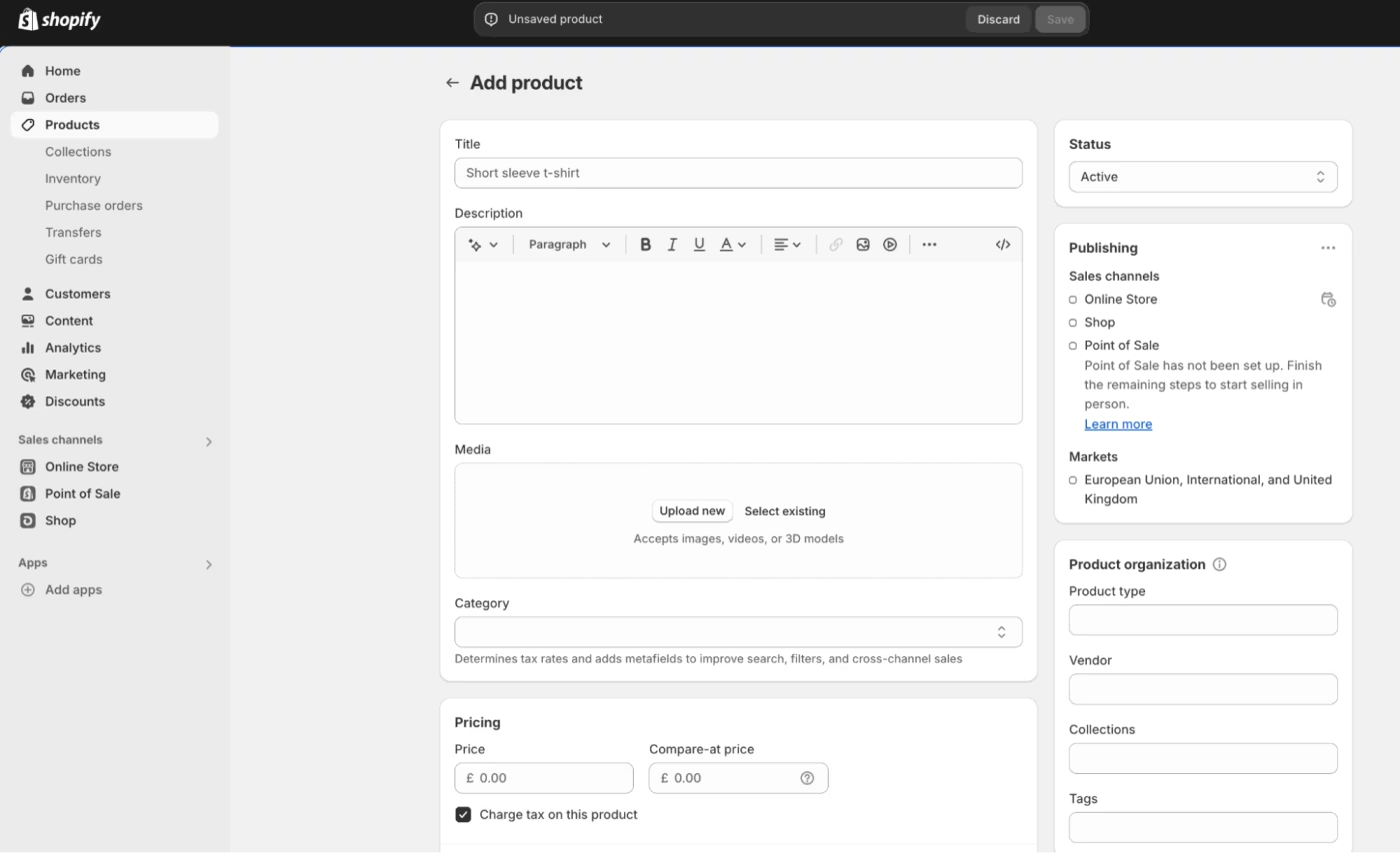 Interface When Add Product On Shopify
