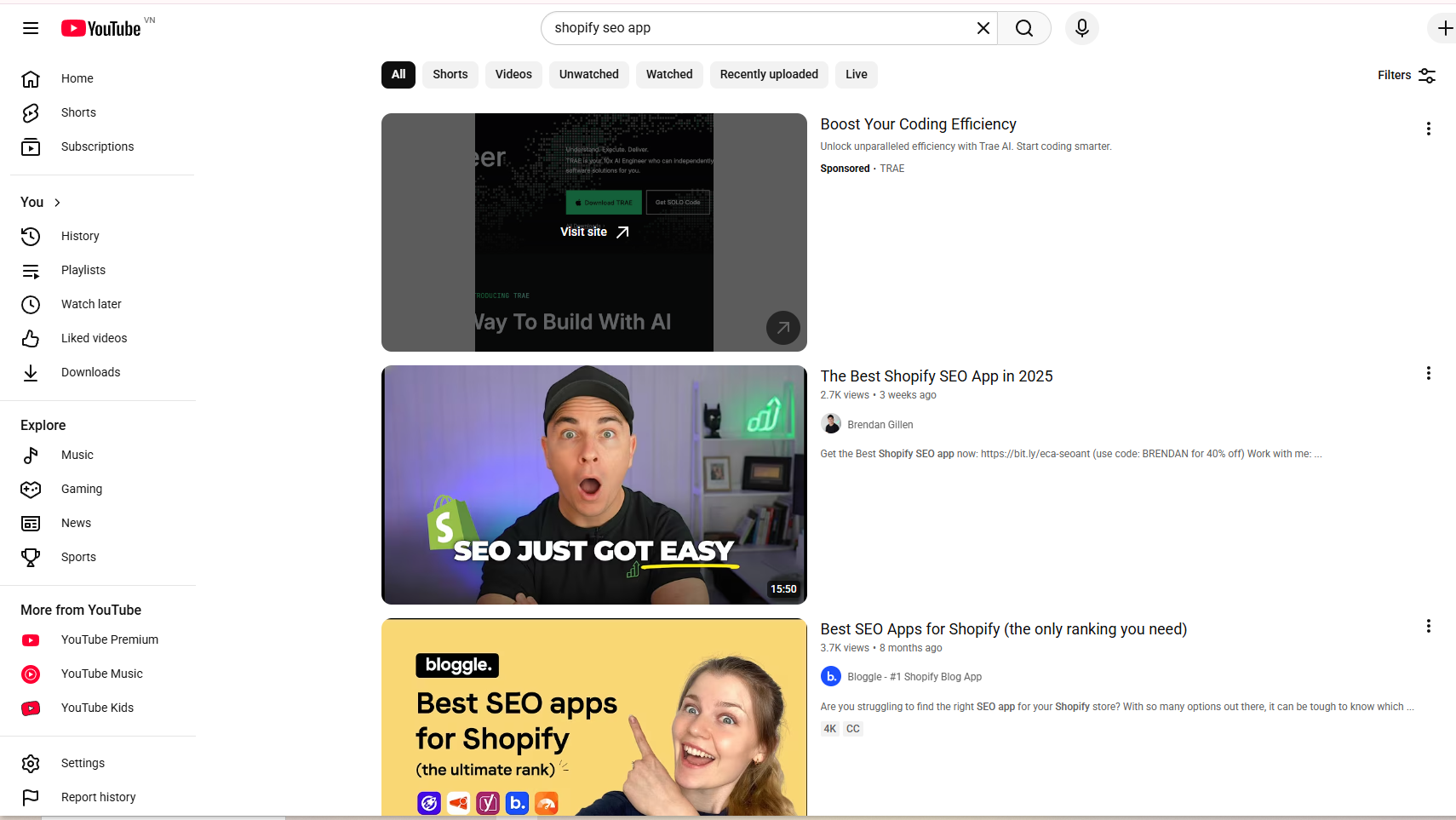 youtube search results