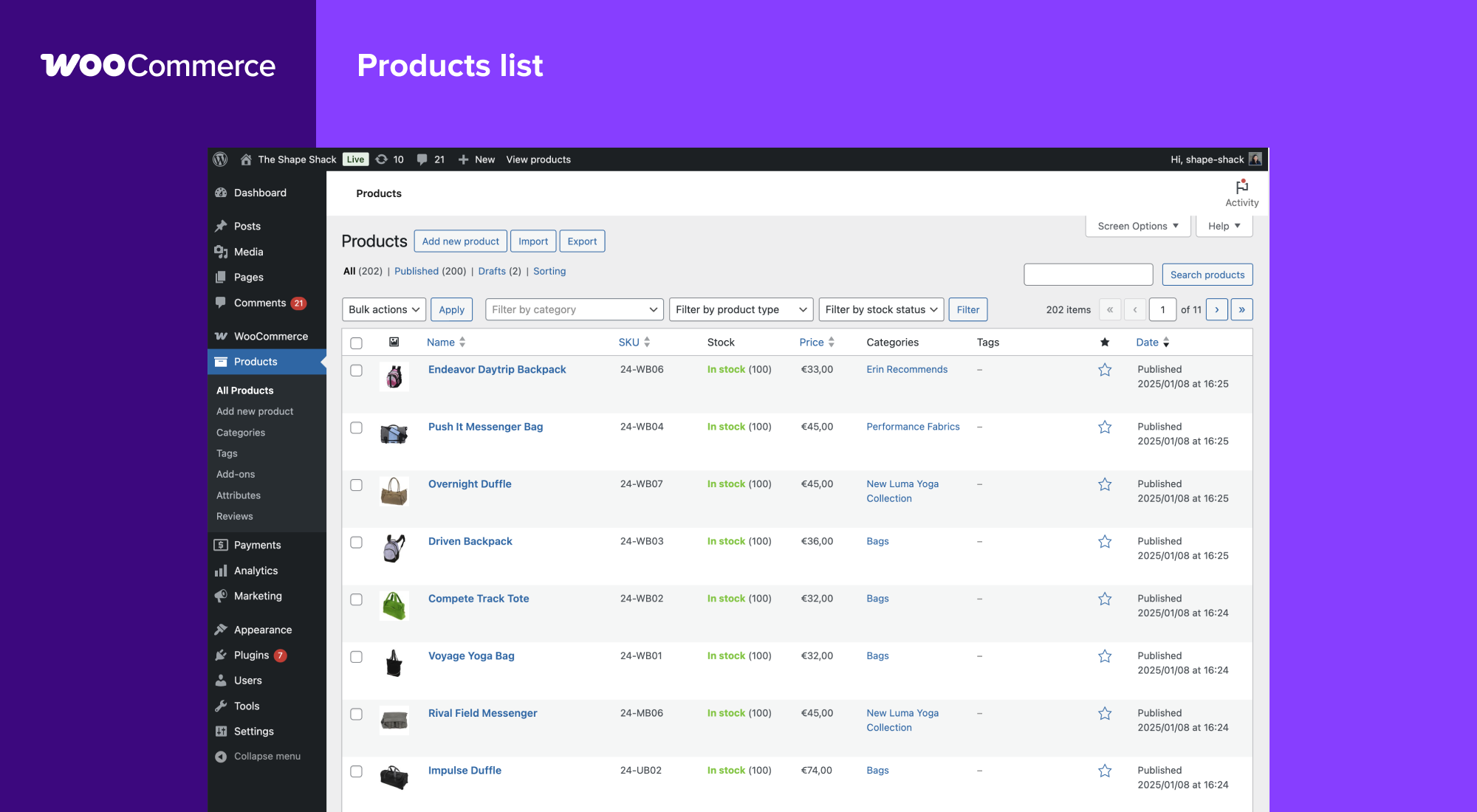 woocommerce interface