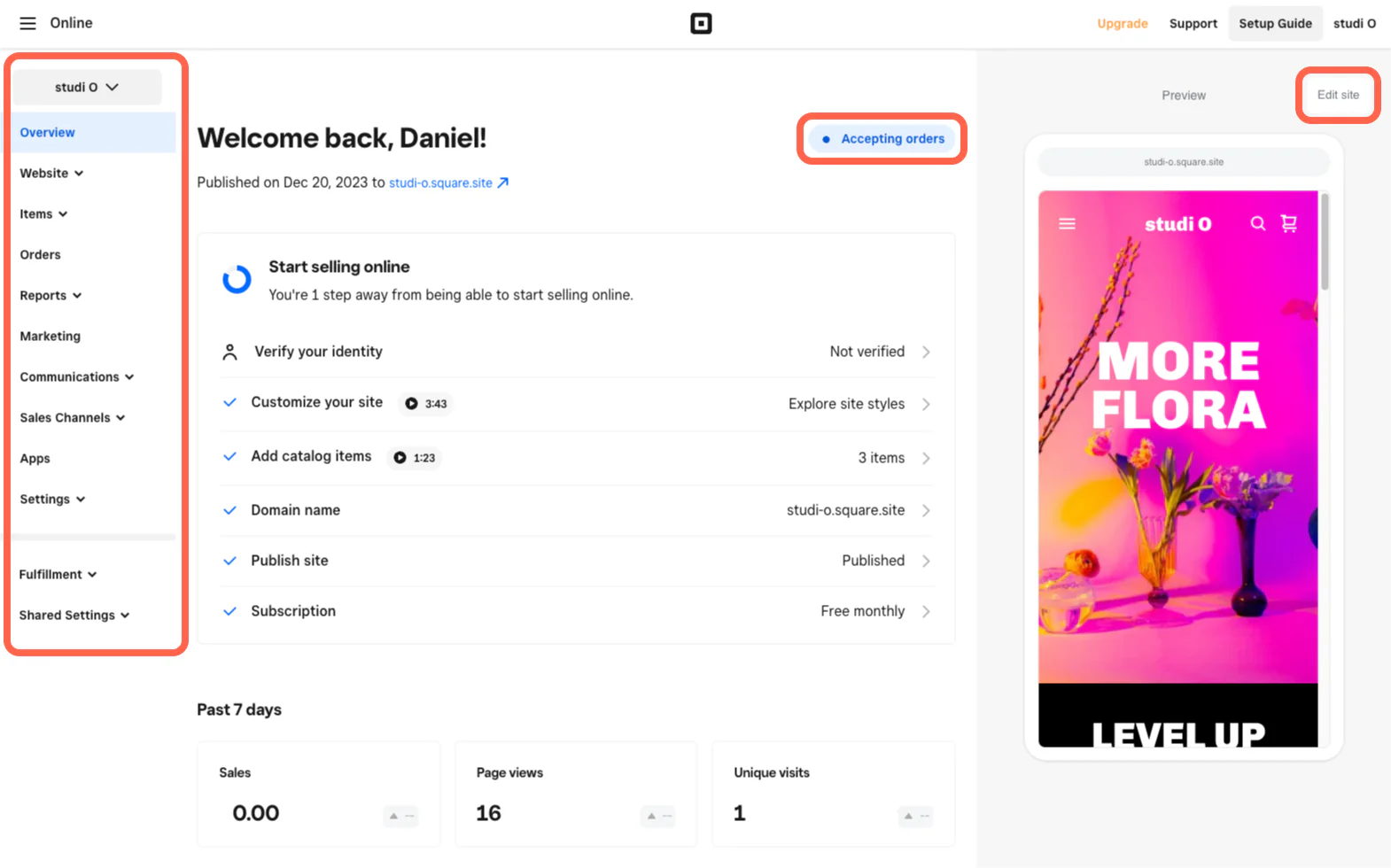 square online interface