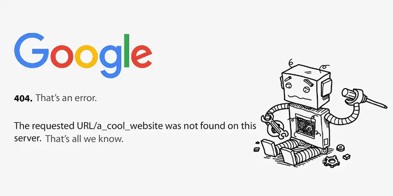 example of 404 page on google