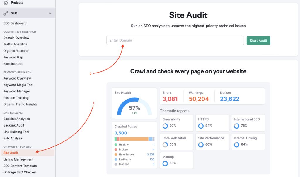 semrush - site audits