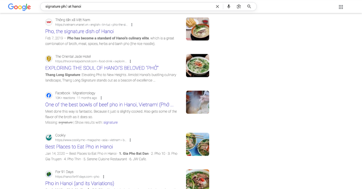 Google search results without schema markup
