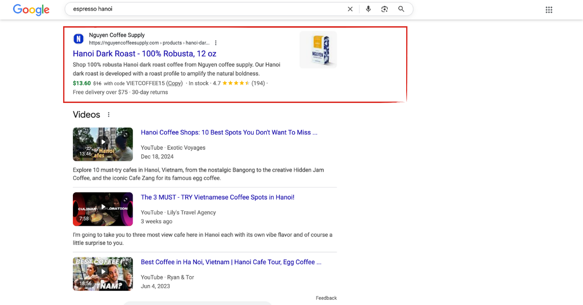 google search result with schema markup