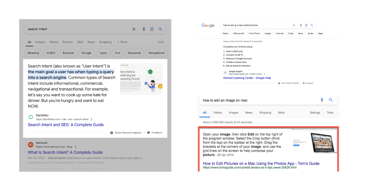 snippet, people also ask box on google