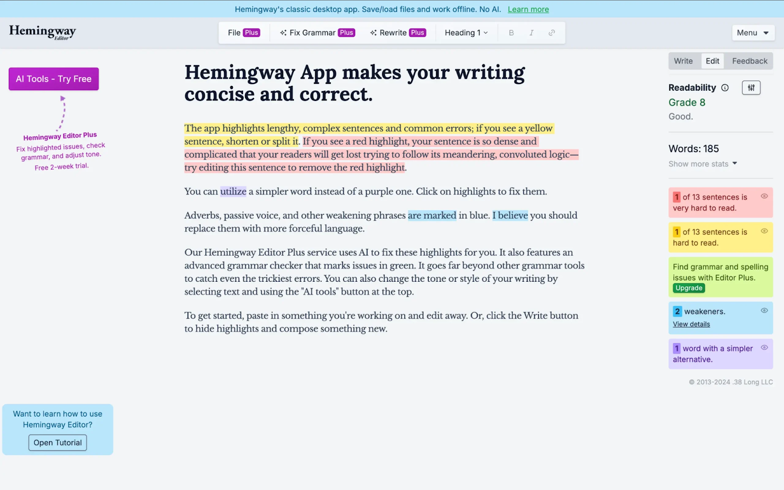 hemingway editor for readability