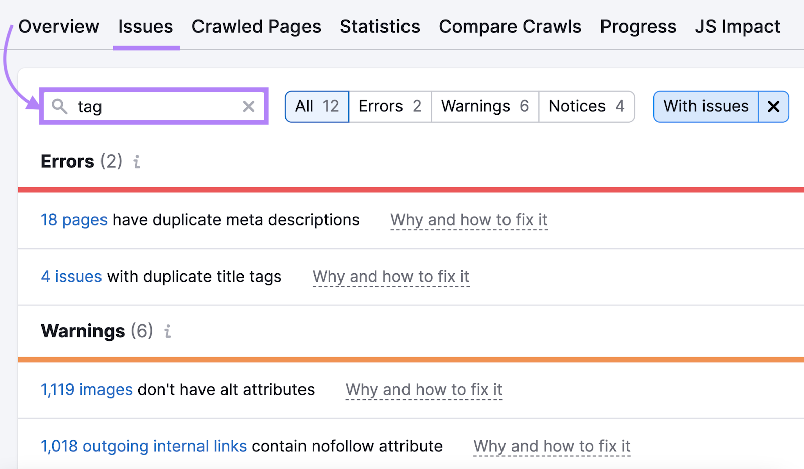 Searching For Tag Under Issues Tab