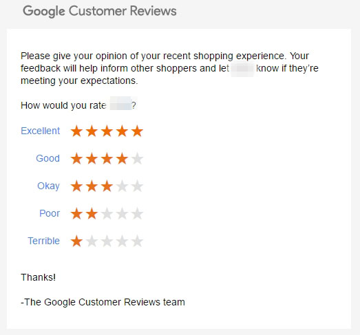 google customer reviews: rating 