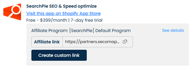 Giao diện lấy link affiliate mặc định