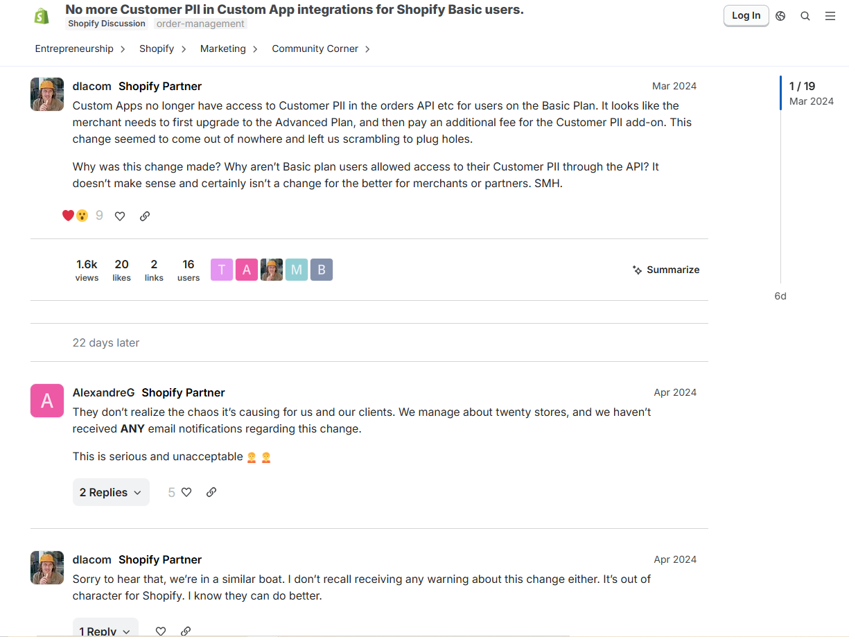 Shopify Merchants Disagreements and Frustration 
