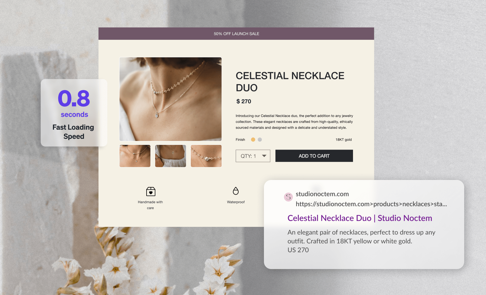 On-page SEO product page showing unique specific content with keyword placement and benefit-led description